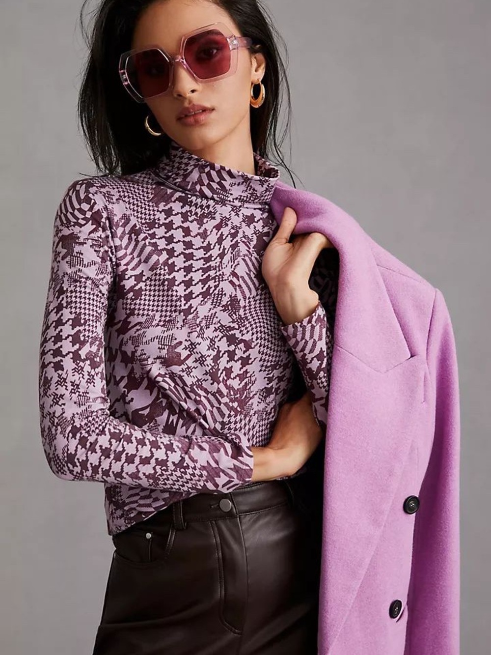 Anthropologie Lilac Patterned Mock-Neck Top
